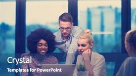  Presentation with virtual team meeting - Cool new slides with strategy - multiethnic startup business team backdrop and a ocean colored foreground