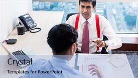  Presentation with indian - Slide set featuring strategy asia - indian business supervisor talks background and a light blue colored foreground