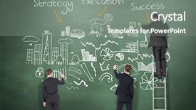  Presentation with green chalkboard - Audience pleasing presentation theme consisting of strategy execution - business team writing against green backdrop and a gray colored foreground