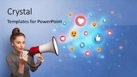  Presentation with older person holding pills - Presentation theme with strategy funnel - person holding megaphone and yelling background and a light blue colored foreground