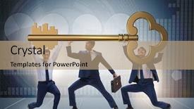  Presentation with business asurance - Cool new PPT theme with strategy house win goals - businessmen holding giant key backdrop and a coral colored foreground