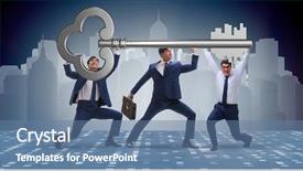  Presentation with key - Audience pleasing theme consisting of strategy house win goals - businessmen holding giant key backdrop and a teal colored foreground