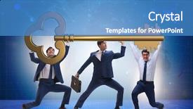  Presentation with key - Audience pleasing PPT theme consisting of strategy house win goals - businessmen holding giant key backdrop and a teal colored foreground