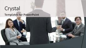  Presentation with strategy - Presentation theme having strategy leader - business conference at modern office background and a light gray colored foreground