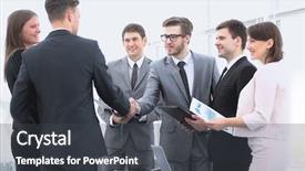  Presentation with partners - Colorful PPT theme enhanced with strategy meeting - handshake of business partners backdrop and a dark gray colored foreground