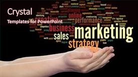  Presentation with marketing strategy - Slide set consisting of strategy promotion branding value performance background and a  colored foreground