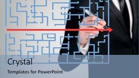  Presentation with maze - Slide deck enhanced with strategy puzzle - business man close-up write maze background and a teal colored foreground