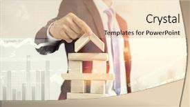  Presentation with building - Theme having structure pyramid - he is building his business background and a coral colored foreground