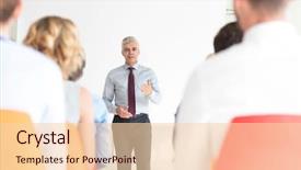  Presentation with strategy - Presentation theme enhanced with strategy to colleagues against projector background and a lemonade colored foreground