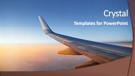  Presentation with airplane - Beautiful presentation theme featuring civil aviation - airplane wing against sunset sky backdrop and a teal colored foreground