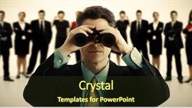  Presentation with job search - Colorful slide deck enhanced with stratygc planning - businessman with binoculars job search backdrop and a tawny brown colored foreground