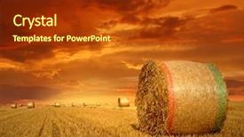  Presentation with farmland - PPT layouts enhanced with straw bales on farmland with red cloudy sky background and a tawny brown colored foreground