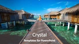  Presentation with popular - Cool new theme with straw cabins and wooden jetty backdrop and a gray colored foreground