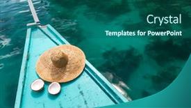  Presentation with top hat - Colorful slides enhanced with straw-hat-and-coconut backdrop and a ocean colored foreground