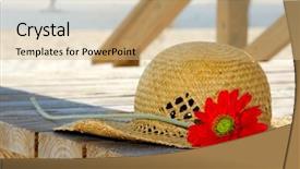  Presentation with florida beach - Audience pleasing PPT theme consisting of straw hat and flower backdrop and a coral colored foreground