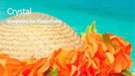  Presentation with starfish - Presentation featuring straw hat and starfish overlooking gorgeous ocean with sailboat in distance background and a teal colored foreground