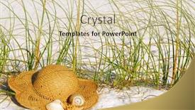  Presentation with seashell - Audience pleasing slides consisting of straw hat by starfish and seashell on pretty beach sand backdrop and a soft green colored foreground