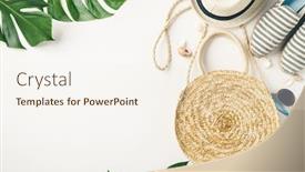  Presentation with top hat - Colorful PPT layouts enhanced with straw-hat-camera-bag-summer backdrop and a sky blue colored foreground