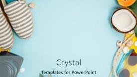  Presentation with shells - Cool new PPT layouts with straw-hat-camera-bag-summer backdrop and a cool aqua colored foreground