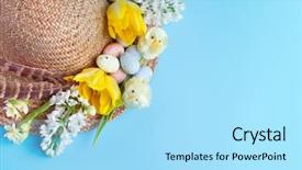  Presentation with chicks - Slides enhanced with straw hat decorated for easter with flowers chicks and easter eggs background and a arctic colored foreground