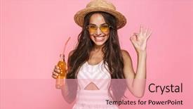  Presentation with drinking glass - Audience pleasing PPT layouts consisting of straw hat drinking lemonade backdrop and a coral colored foreground