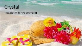  Presentation with flipflops - Cool new presentation theme with straw hat flipflops and flower backdrop and a light blue colored foreground