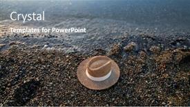  Presentation with straw - PPT theme having straw-hat-on-beach-near background and a gray colored foreground
