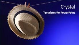  Presentation with blue line - Presentation having straw hat on the clothes line on blue background background and a navy blue colored foreground