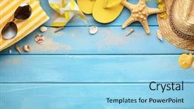  Presentation with straw - Cool new presentation theme with straw hat sunglasses and beach backdrop and a light blue colored foreground