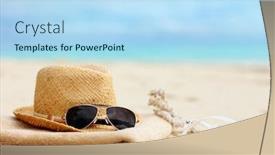  Presentation with straw - Presentation theme enhanced with straw-hat-towel-sun-glasses background and a light blue colored foreground