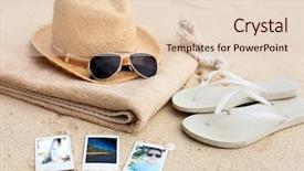  Presentation with straw - Presentation design featuring straw-hat-towel-sun-glasses and a  colored foreground