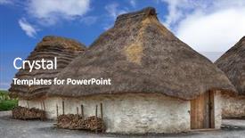  Presentation with neolithic - PPT theme with straw neolithic houses background and a dark gray colored foreground
