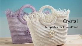  Presentation with straw - Presentation theme with straw shopping bag on a table for display background and a light gray colored foreground