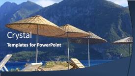  Presentation with sea sun - Cool new PPT theme with straw-sun-umbrellas-on-sea backdrop and a ocean colored foreground