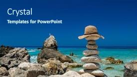  Presentation with balanced stones - Beautiful presentation design featuring straw-sunhat-at-the-beach backdrop and a dark gray colored foreground