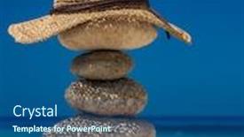  Presentation with balanced stones - Presentation theme enhanced with straw-sunhat-at-the-beach background and a ocean colored foreground