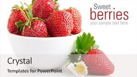  Presentation with strawberry - Audience pleasing presentation consisting of strawberries - strawberry berry with green leaf backdrop and a light gray colored foreground