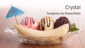  Presentation with banana - Colorful presentation theme enhanced with strawberries bananas - banana split backdrop and a sky blue colored foreground