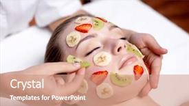  Presentation with beauty salon - Amazing presentation theme having strawberries bananas - beautiful young woman receiving fruit backdrop and a coral colored foreground
