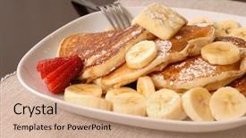  Presentation with business presentation for banana chips - Presentation theme featuring strawberries bananas - stack of banana pancakes background and a  colored foreground