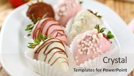  Presentation with chocolate covered strawberries - Slides with strawberries covered with different chocolate background and a  colored foreground