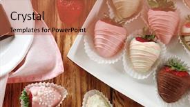  Presentation with chocolate covered strawberries - Amazing slide deck having strawberries covered with different chocolate in box on wooden background backdrop and a red colored foreground