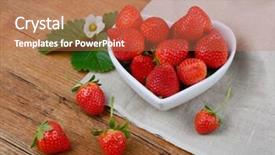  Presentation with heart healthy diet - PPT theme featuring strawberries in red heart shape background and a coral colored foreground