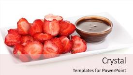  Presentation with white chocolate - Colorful PPT theme enhanced with strawberries on plate with chocolate backdrop and a lemonade colored foreground