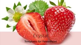  Presentation with green leaf - Amazing PPT theme having strawberries-with-green-leaf backdrop and a red colored foreground