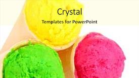  Presentation with ice cream cones - PPT theme having strawberry and kiwi ice cream background and a yellow colored foreground