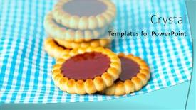  Presentation with biscuit - PPT theme featuring strawberry-biscuit-on-blue-napkin background and a arctic colored foreground