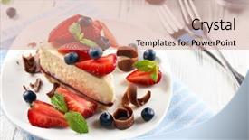  Presentation with cheesecake - Cool new PPT theme with strawberry chocolate - delicious cheesecake with berries backdrop and a coral colored foreground