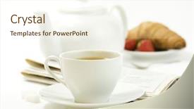  Presentation with tea croissant - PPT theme with strawberry fresh croissant teapot newspaper background and a cream colored foreground