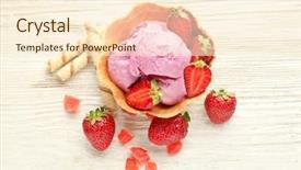  Presentation with ice cream strawberry - Audience pleasing theme consisting of strawberry ice-cream in waffle backdrop and a cream colored foreground